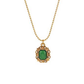 1928 Gold-Tone Simulated Stone Pendant Necklace