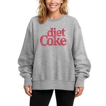 Women's Diet Coke Logo Distressed Oversized Fleece Crew Sweatshirt