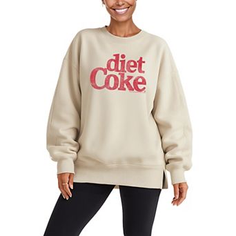 Women's Diet Coke Logo Distressed Oversized Fleece Crew Sweatshirt