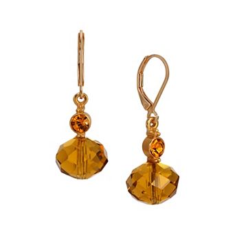1928 Gold-Tone Rondell Bead & Crystal Drop Earrings