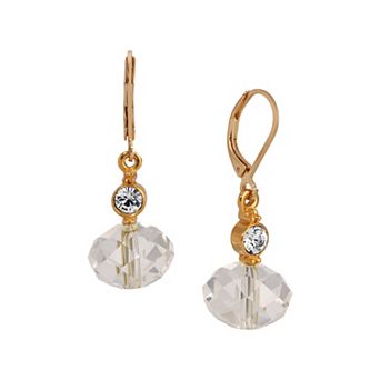 1928 Gold-Tone Clear Rondell Bead & Crystal Drop Earrings