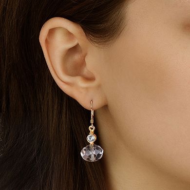 1928 Gold-Tone Clear Rondell Bead & Crystal Drop Earrings