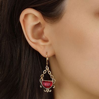 1928 Gold-Tone Red Half Moon Drop Leverback Earrings