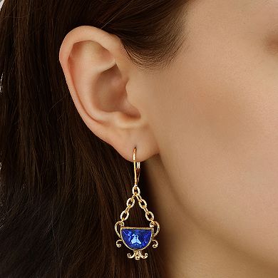 1928 Gold-Tone Blue Half Moon Drop Leverback Earrings