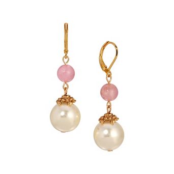 1928 Gold-Tone Simulated Pearl Bead Drop Earrings
