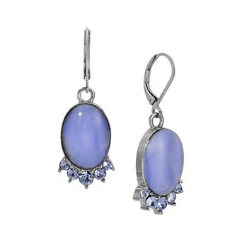 1928 Silver-Tone Simulated Moonstone & Crystal Earrings