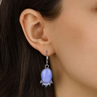 1928 Silver-Tone Simulated Moonstone & Crystal Earrings