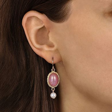 1928 Gold-Tone Oval & Simulated Pearl Bead Wire Earrings