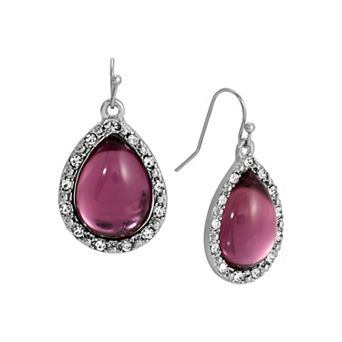 1928 Silver-Tone Purple Teardrop Wire Earrings
