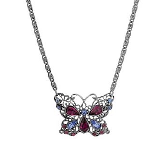 1928 Silver-Tone Butterfly Pendant Necklace