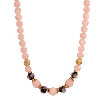1928 Gold-Tone Rose-Colored Bead Necklace