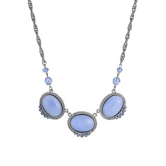 1928 Silver-Tone Simulated Moonstone & Crystals Pendant Necklace