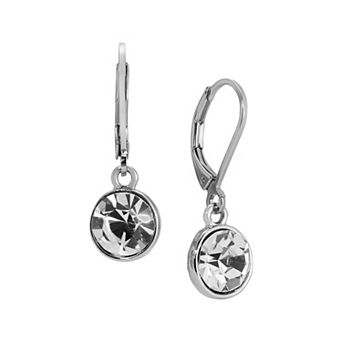 1928 Silver-Tone Clear Crystal Faceted Drop Earrings