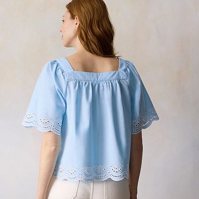 Women's LC Lauren Conrad Squareneck Eyelet Trim Blouse