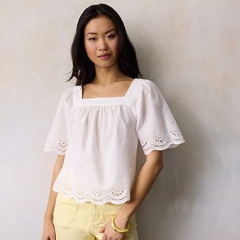 Women's LC Lauren Conrad Squareneck Eyelet Trim Blouse