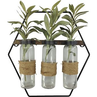Metal Frame & Artificial Greenery Jars Hanging Wall Decor