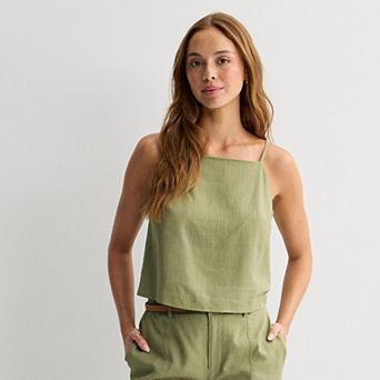 Juniors' SO® Linen Apron Shell Camisole Tank Top