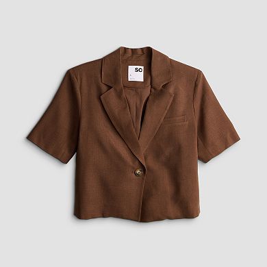 Juniors' SO® Linen Short Sleeve Blazer