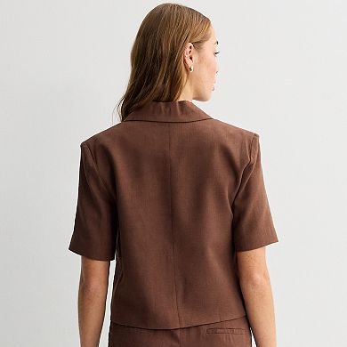 Juniors' SO® Linen Short Sleeve Blazer