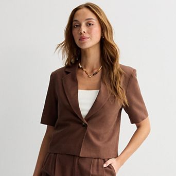 Juniors' SO® Linen Short Sleeve Blazer