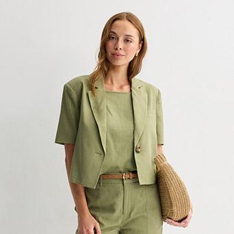 Juniors' SO® Linen Short Sleeve Blazer