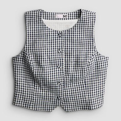 Juniors' SO Gingham High Neck Vest