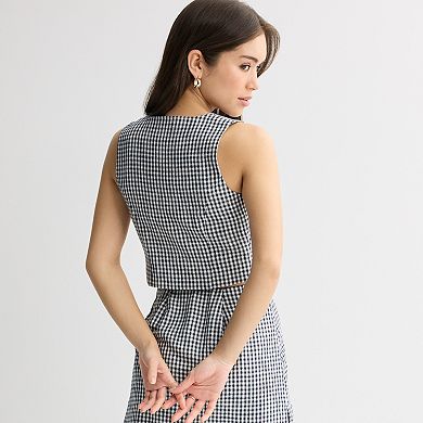 Juniors' SO Gingham High Neck Vest
