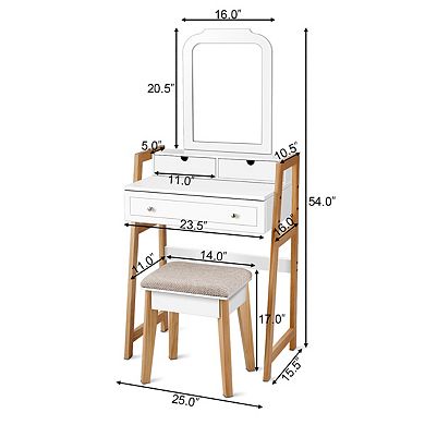 Costway Makeup Vanity Table Dressing table Cushioned Stool Set