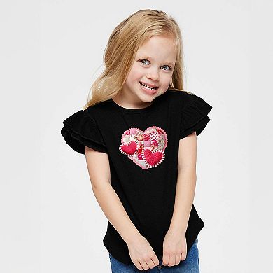 Hearts Patchwork Print - Flutter Sleeve Graphic T-Shirt