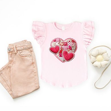 Hearts Patchwork Print - Flutter Sleeve Graphic T-Shirt