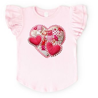 Hearts Patchwork Print - Flutter Sleeve Graphic T-Shirt