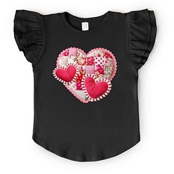 Hearts Patchwork Print - Flutter Sleeve Graphic T-Shirt
