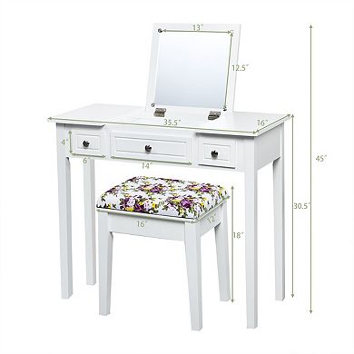 Costway Vanity Dressing Table Flip Top 7 Compartments Makeup Desk