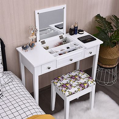 Costway Vanity Dressing Table Flip Top 7 Compartments Makeup Desk