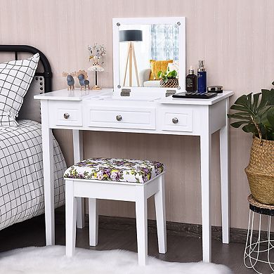 Costway Vanity Dressing Table Flip Top 7 Compartments Makeup Desk