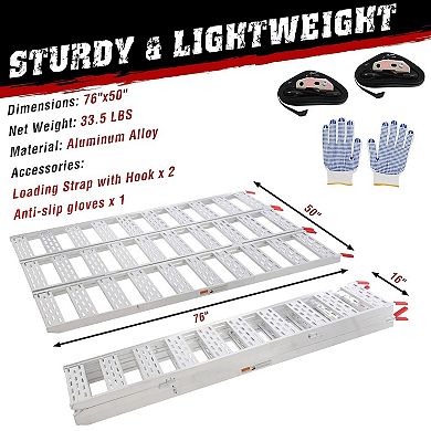 Foldable ramp, aluminum three fold motorcycle loading ramp, ATV ramp with ATV/UTV loading straps