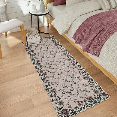 Washable Floral Irregular Edge Carpet Indoor Non Slip Entry Low Pile Throw Rugs for Entryway