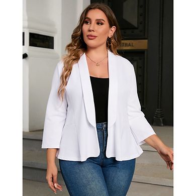 Women Plus Size Casual Blazer Open Front Long Sleeve Work Office Jacket Suit Dressy Peplum Blazers