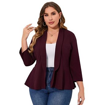 Women Plus Size Casual Blazer Open Front Long Sleeve Work Office Jacket Suit Dressy Peplum Blazers