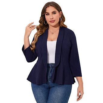 Women Plus Size Casual Blazer Open Front Long Sleeve Work Office Jacket Suit Dressy Peplum Blazers