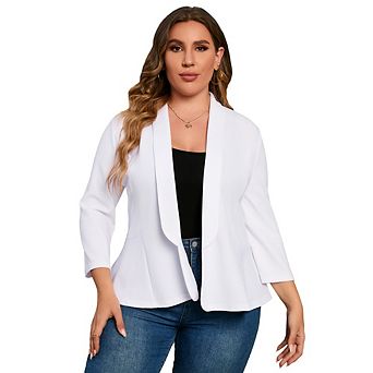 Women Plus Size Casual Blazer Open Front Long Sleeve Work Office Jacket Suit Dressy Peplum Blazers