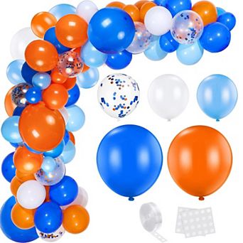 198 pc Blue and Orange Latex Balloon Arch Garland Kit with Confetti
