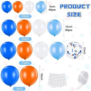 198 pcs Blue and Orange Latex Balloon Arch Garland Kit with Confetti