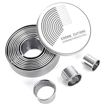 12 pc Round Cookie and Pastry Cutter Set, Stainless Steel Circle Molds