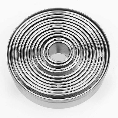 12 Piece Round Cookie and Pastry Cutter Set, Stainless Steel Circle Molds