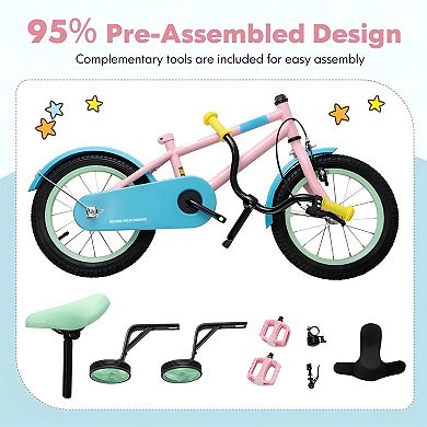 Kids Bike with Adjustable Handlebar and Saddle Pink-14 Inches