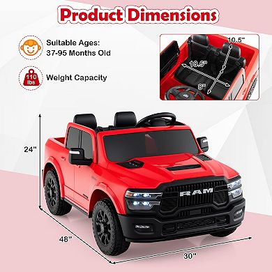 Gymax 24V 2 Seater Ride on Truck w/Remote Control 3 Speeds Bluetooth LED Headlight Red