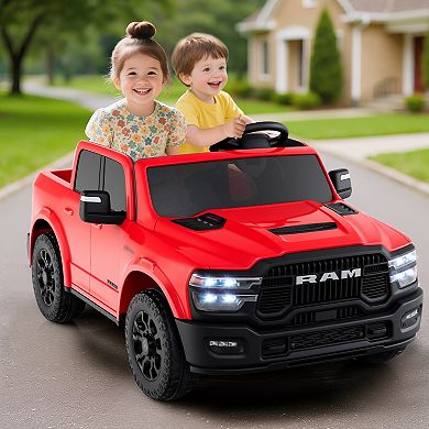 Gymax 24V 2 Seater Ride on Truck w/Remote Control 3 Speeds Bluetooth LED Headlight Red