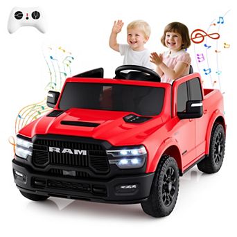 Gymax 24V 2 Seater Ride on Truck w/Remote Control 3 Speeds Bluetooth LED Headlight Red