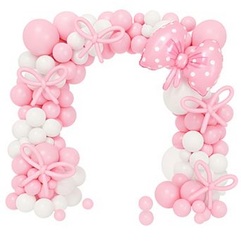 Pink Bow Party Balloons Garland kit 166 pc Coquette Pink & White Balloons with Bow Foils for Bridal,
